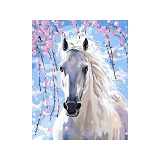 Haft Diamentowy, Obraz, Mozaika Diamentowa Diamond Painting, BIAŁY RUMAK Koń 30x40cm