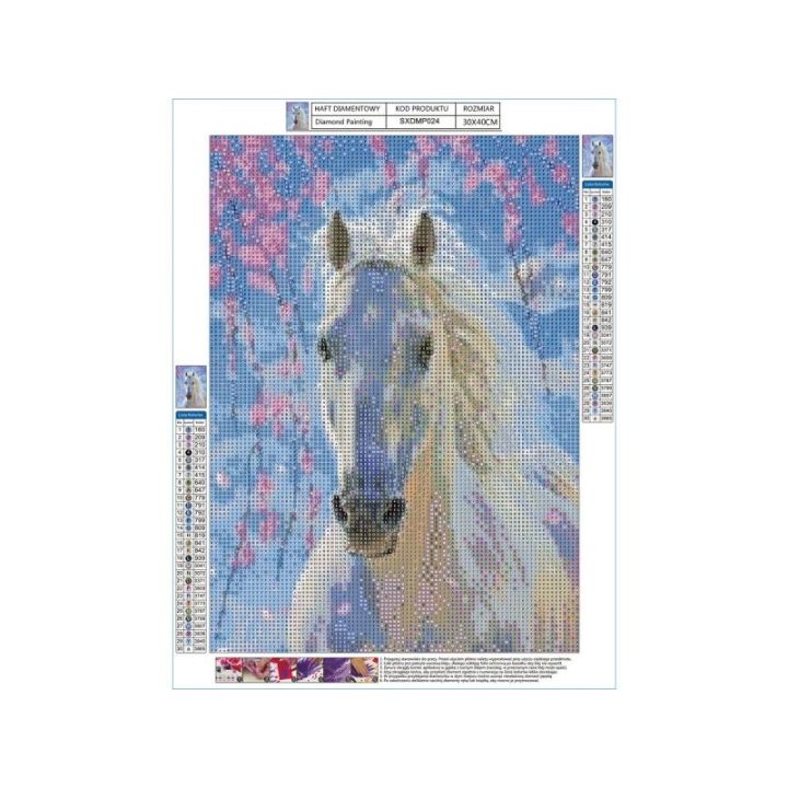 Haft Diamentowy, Obraz, Mozaika Diamentowa Diamond Painting, BIAŁY RUMAK Koń 30x40cm