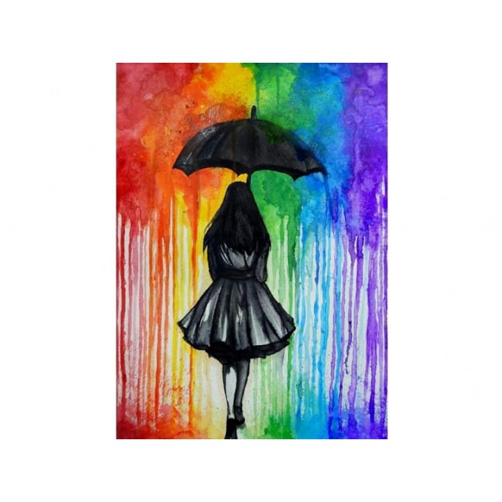 Haft Diamentowy, Obraz, Mozaika Diamentowa Diamond Painting, POSTAĆ W KOLOROWYM DESZCZU 30x40cm