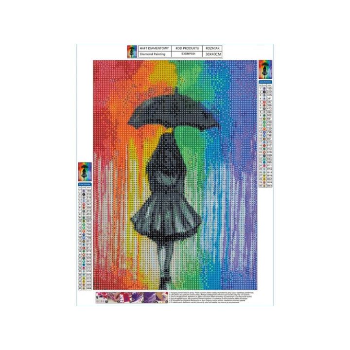 Haft Diamentowy, Obraz, Mozaika Diamentowa Diamond Painting, POSTAĆ W KOLOROWYM DESZCZU 30x40cm