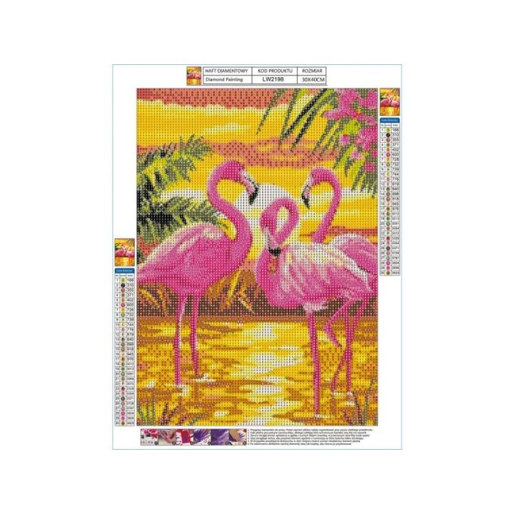 Haft Diamentowy, Obraz, Mozaika Diamentowa Diamond Painting, RÓŻOWE FLAMINGI 30x40cm