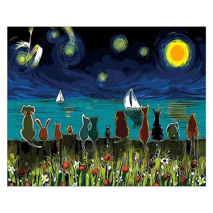 OBRAZ MALOWANIE PO NUMERACH RAMA 50x40cm ZWIERZĘTA NAD JEZIOREM