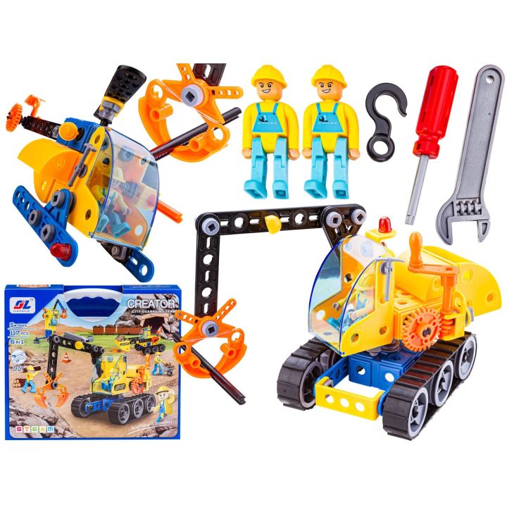 Klocki Konstrukcyjne, Maszyny, Pojazdy Budowlane, Auto, Helikopter, Dźwig, Samochód Do Rozkręcania I Skręcania 6w1