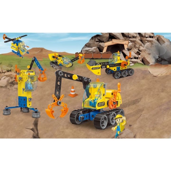 Klocki Konstrukcyjne, Maszyny, Pojazdy Budowlane, Auto, Helikopter, Dźwig, Samochód Do Rozkręcania I Skręcania 6w1