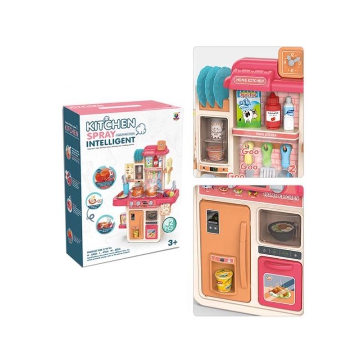 Multifunkcyjna Kuchnia Z Lodówką I Płytą Gazową, RÓŻOWA 42el. Przecena 3