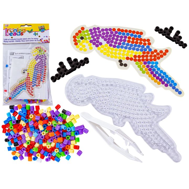 Koraliki do prasowania, Prasowanka, Szablon, Saszetka KOLOROWA PAPUGA, ARA