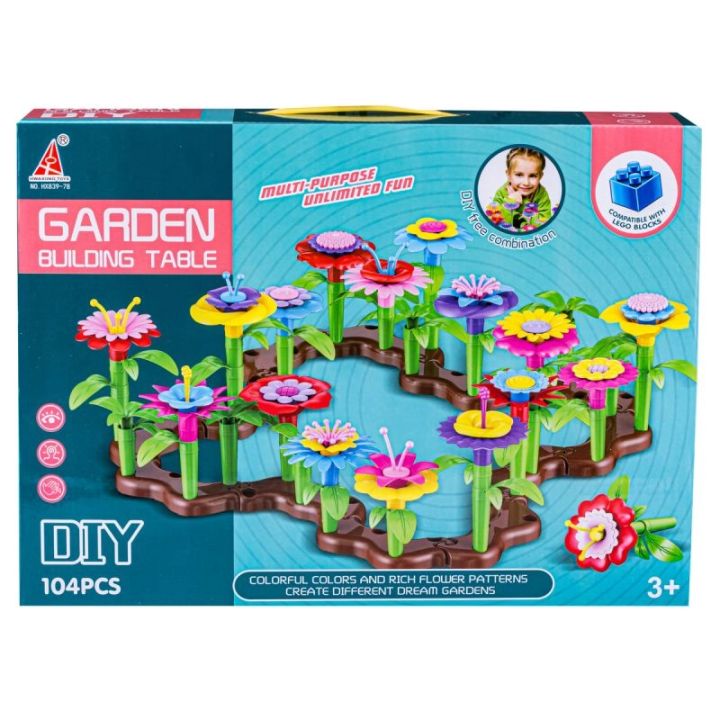 Klocki Konstrukcyjne Ogród Kwiatki, Zestaw Do Zbudowania Kwiatowej Kompozycji 104 EL