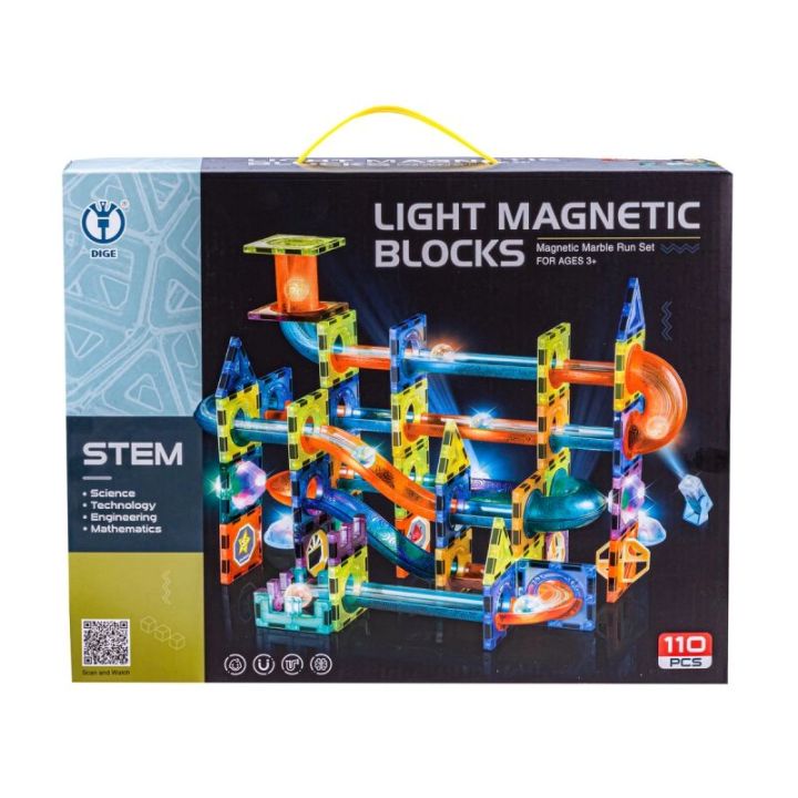 Świecące Klocki Magnetyczne, Tor Kulkowy Dla Kulek 110 Elementów Kulodrom
