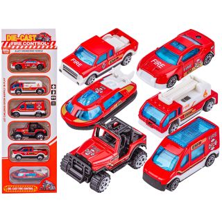 Metalowe Pojazdy Uprzywilejowane, Auta, Resoraki 6 Sztuk Zestaw 1:64 STRAŻ POŻARNA, WÓZ STRAŻACKI