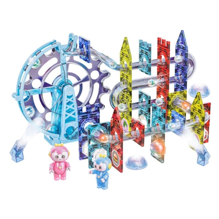 Świecące Klocki Magnetyczne, Tor Kulkowy Dla Kulek 120 Elementów Kulodrom