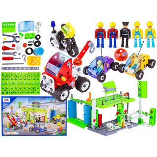 Klocki Konstrukcyjne MIASTO 340 El. Pojazdy, Stacja Benzynowa, Auto, Samochód, Samolot Do Rozkręcania I Skręcania 10w1