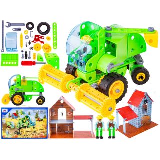 Klocki Konstrukcyjne ZESTAW ROLNIKA, FARMERA 153 El. Pojazdy Rolnicze, Kombajn, Stodoła, Traktor Do Rozkręcania I Skręcania 8w1