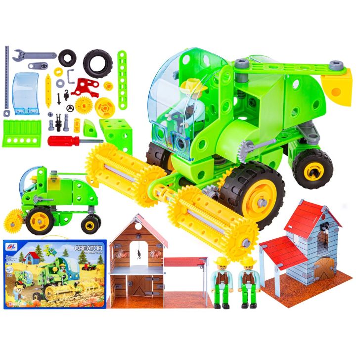 Klocki Konstrukcyjne ZESTAW ROLNIKA, FARMERA 153 El. Pojazdy Rolnicze, Kombajn, Stodoła, Traktor Do Rozkręcania I Skręcania 8w1