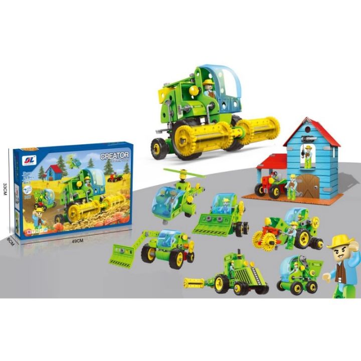 Klocki Konstrukcyjne ZESTAW ROLNIKA, FARMERA 153 El. Pojazdy Rolnicze, Kombajn, Stodoła, Traktor Do Rozkręcania I Skręcania 8w1