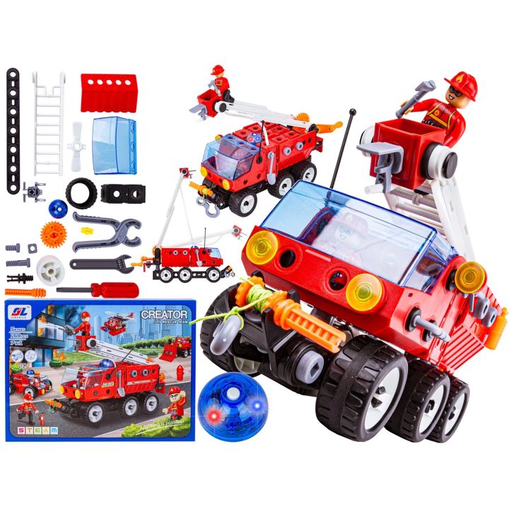 Klocki Konstrukcyjne STRAŻ POŻARNA 159 El. Pojazdy Ratunkowe, Ciężarówka, Helikopter, Auto Do Rozkręcania I Skręcania 7w1