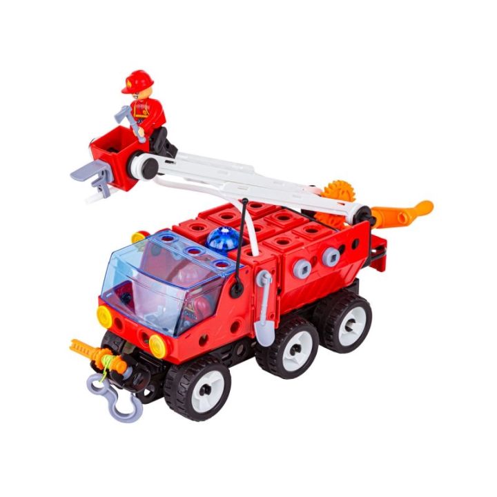 Klocki Konstrukcyjne STRAŻ POŻARNA 159 El. Pojazdy Ratunkowe, Ciężarówka, Helikopter, Auto Do Rozkręcania I Skręcania 7w1
