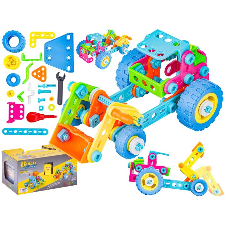 Kolorowe	Klocki Elastyczne, Konstrukcyjne 118 El., Koparka, Traktor, Pojazdy Budowlane Do Rozkręcania I Skręcania