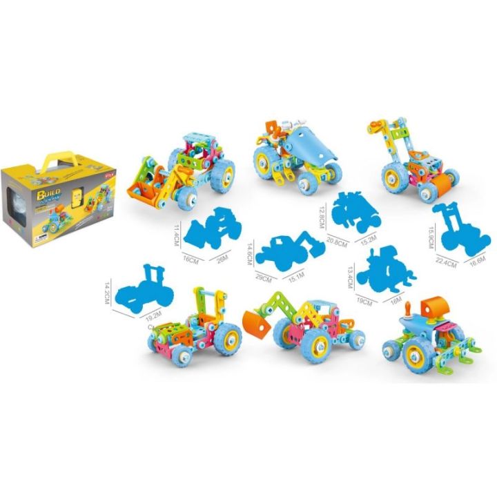 Kolorowe	Klocki Elastyczne, Konstrukcyjne 118 El., Koparka, Traktor, Pojazdy Budowlane Do Rozkręcania I Skręcania
