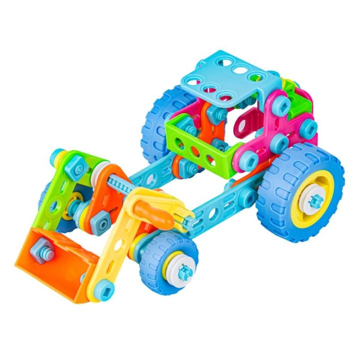 Kolorowe	Klocki Elastyczne, Konstrukcyjne 118 El., Koparka, Traktor, Pojazdy Budowlane Do Rozkręcania I Skręcania