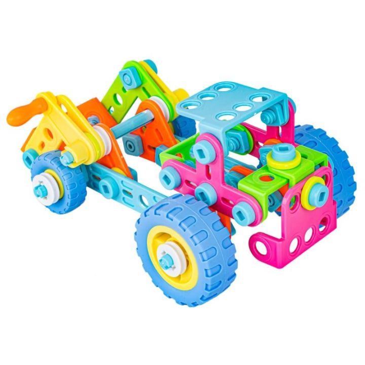 Kolorowe	Klocki Elastyczne, Konstrukcyjne 118 El., Koparka, Traktor, Pojazdy Budowlane Do Rozkręcania I Skręcania