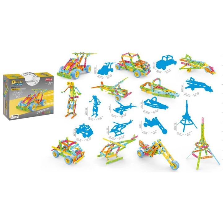 Kolorowe Klocki Konstrukcyjne 179 El. Pojazdy, Wieża, Motocykl, Auto, Odrzutowiec, Samolot Do Rozkręcania I Skręcania 10w1