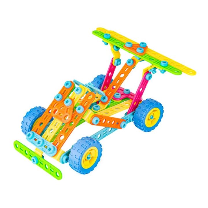 Kolorowe Klocki Konstrukcyjne 179 El. Pojazdy, Wieża, Motocykl, Auto, Odrzutowiec, Samolot Do Rozkręcania I Skręcania 10w1