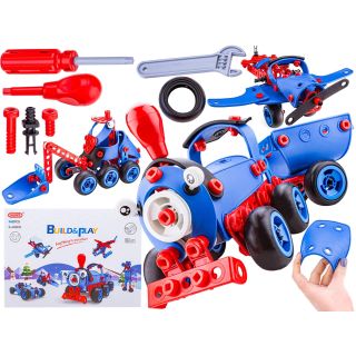 Klocki Elastyczne, Konstrukcyjne 142 El. Ciuchcia, Samolot, Helikopter, Auto Do Rozkręcania I Skręcania 6w1