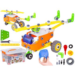 Klocki Elastyczne, Konstrukcyjne 163 El. Samochód, Quad, Helikopter, Samolot, Robot Do Rozkręcania I Skręcania 5w1