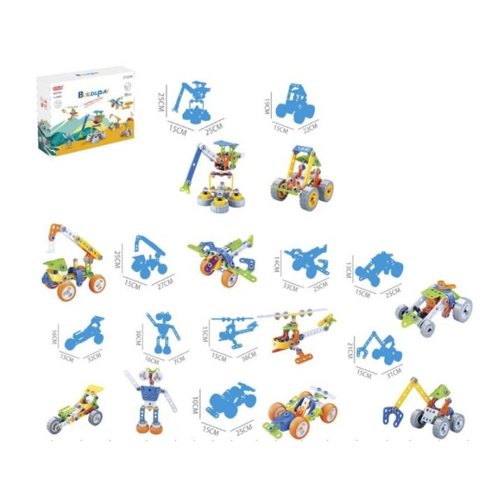 Klocki Konstrukcyjne, Elastyczne 167 El. Pojazdy Budowlane, Auto, Wyścigówka, Samolot, Robot Do Rozkręcania I Skręcania 10w1