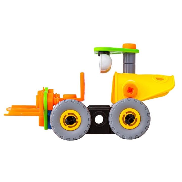 Klocki Elastyczne, Konstrukcyjne 53 El. Pojazdy Budowlane, Wózek Widłowy, Spychacz Do Rozkręcania I Skręcania 2w1