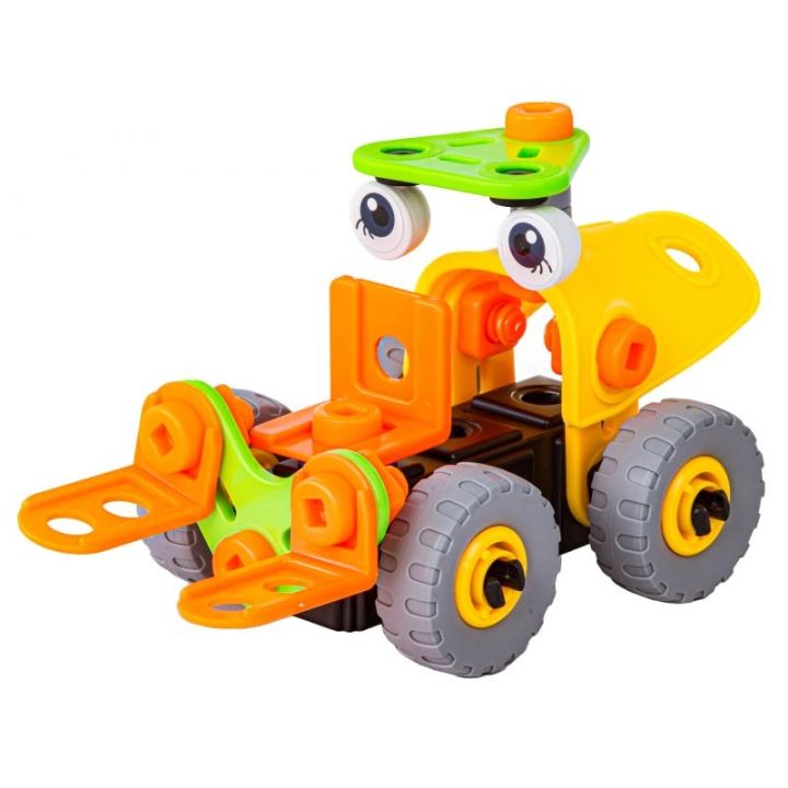 Klocki Elastyczne, Konstrukcyjne 53 El. Pojazdy Budowlane, Wózek Widłowy, Spychacz Do Rozkręcania I Skręcania 2w1