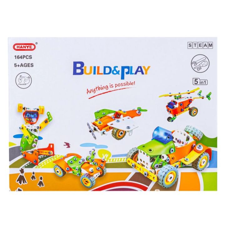 Klocki Elastyczne, Konstrukcyjne 164 El. Auto, Quad, Helikopter, Samolot, Robot Do Rozkręcania I Skręcania 5w1
