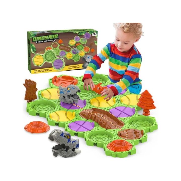 Gra Logiczna, Zbuduj Tor Dla Dinozaura, Trasa, Przeprawa Dla Dinozaura, Klocki, Tor Przeszkód