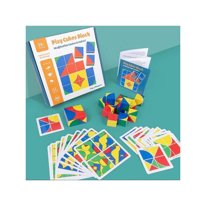 Edukacyjna Układanka Dla Dzieci, Kolorowe, DREWNIANE KLOCKI, Karty