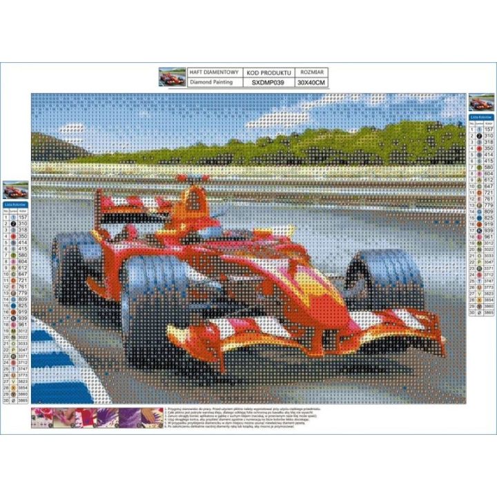 Haft Diamentowy, Obraz, Mozaika Diamentowa Diamond Painting, Auto FORMUŁA 1 40x30cm