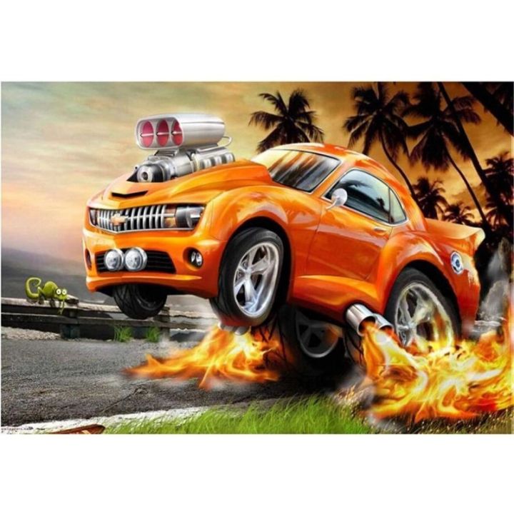 Haft Diamentowy, Obraz, Mozaika Diamentowa Diamond Painting, OGNISTE CAMARO 40x30cm SAMOCHÓD AUTO