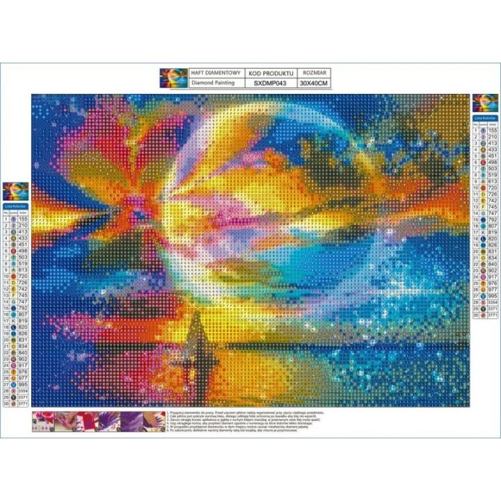 Haft Diamentowy, Obraz, Mozaika Diamentowa Diamond Painting, TĘCZOWY KSIĘŻYC 40x30cm