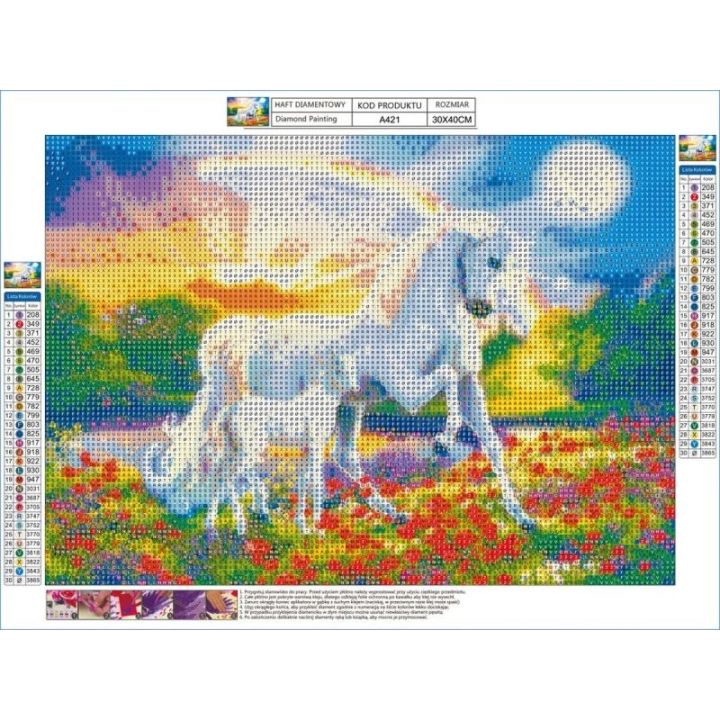 Haft Diamentowy, Obraz, Mozaika Diamentowa Diamond Painting, DWA JEDNOROŻCE 40x30cm