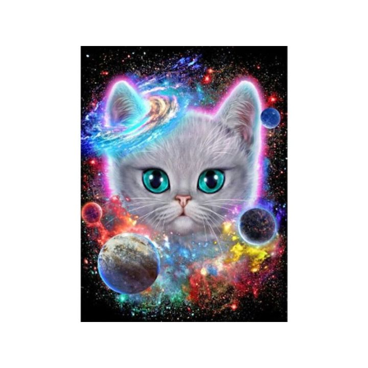 Haft Diamentowy, Obraz, Mozaika Diamentowa Diamond Painting, KOSMICZNY KOT 30x40cm
