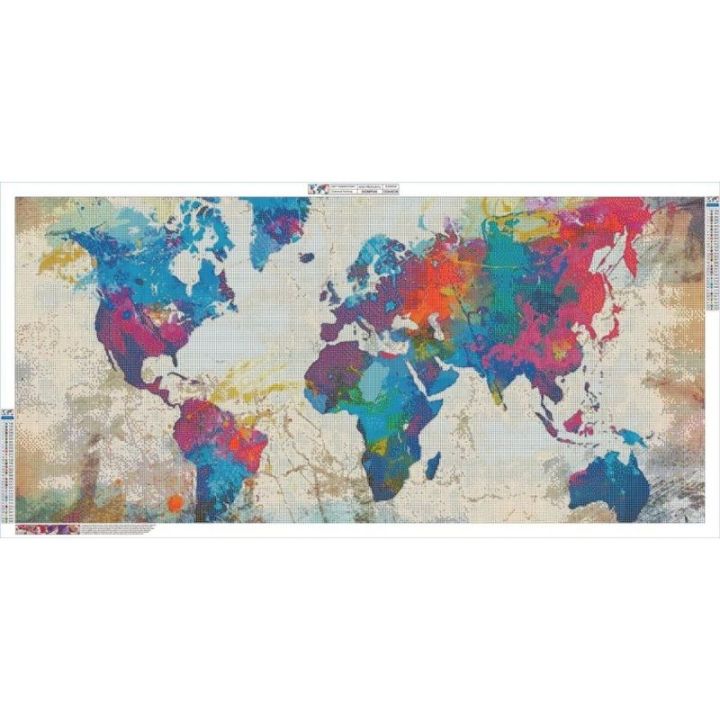 DUŻY Haft Diamentowy 120x60cm, MAPA, Obraz, Mozaika Diamentowa Diamond Painting, ATLAS ŚWIATA W KOLORZE