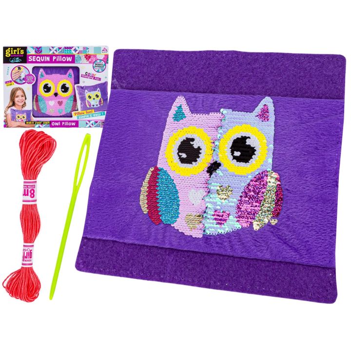 Kreatywny Zestaw, Wyszywanka, Pluszowa PODUSZKA Do Szycia DIY JASIEK Z Cekinami SOWA