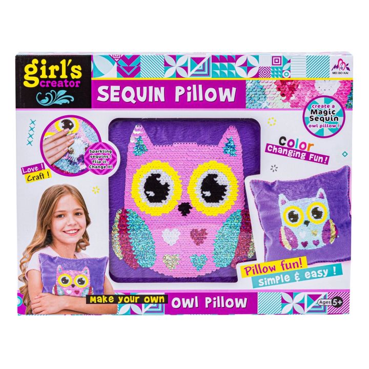 Kreatywny Zestaw, Wyszywanka, Pluszowa PODUSZKA Do Szycia DIY JASIEK Z Cekinami SOWA