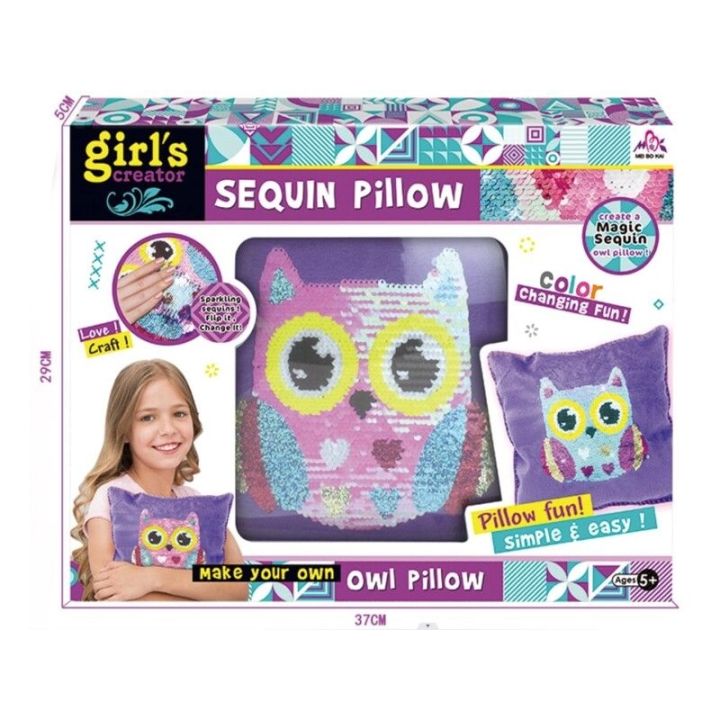 Kreatywny Zestaw, Wyszywanka, Pluszowa PODUSZKA Do Szycia DIY JASIEK Z Cekinami SOWA