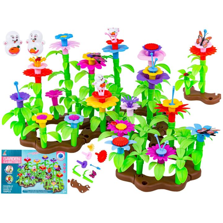 Klocki Konstrukcyjne Ogród Kwiatki , Zestaw Do Zbudowania Kwiatowej Kompozycji 130 El.