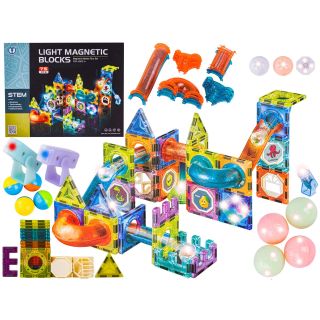 Świecące Klocki Magnetyczne, Tor Kulkowy Dla Kulek 75 Elementów Kulodrom