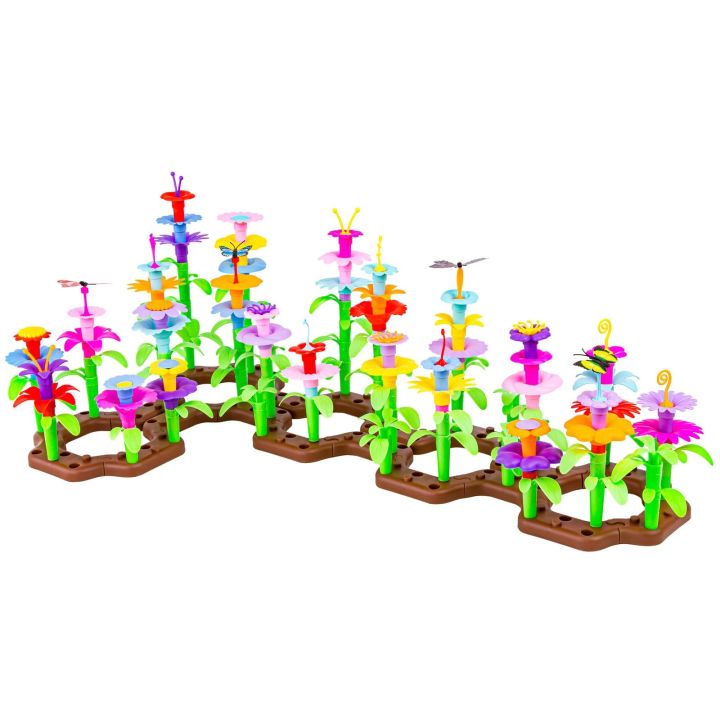 Klocki Konstrukcyjne 222 elementy, Zestaw Do Zbudowania Kwiatowej Kompozycji, Ogród + Kwiatki