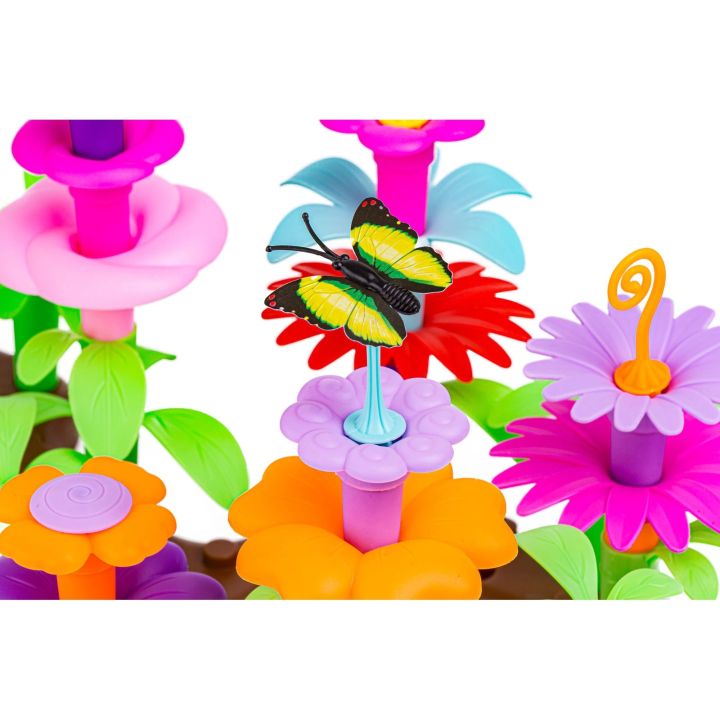 Klocki Konstrukcyjne 222 elementy, Zestaw Do Zbudowania Kwiatowej Kompozycji, Ogród + Kwiatki