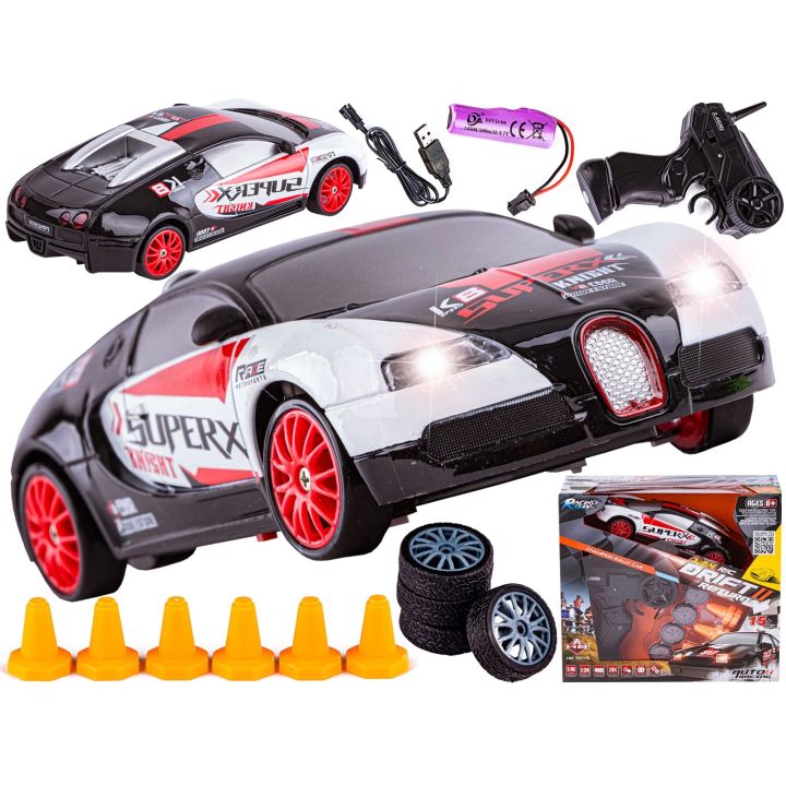 Samochód Do Driftu, Auto RC Drift 1:24 2,4 GHz 4WD CZARNO-BIAŁE BUGATTI