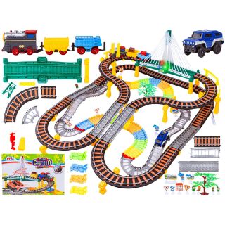 Kolejka 192el. 2w1 Duży Tor Samochodowy Wyścigowy, Elastyczny