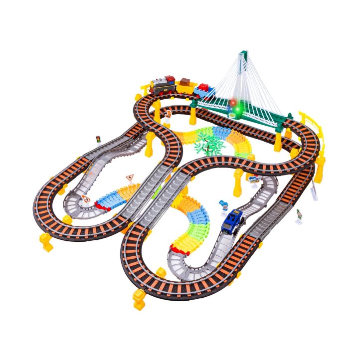 Kolejka 192el. 2w1 Duży Tor Samochodowy Wyścigowy, Elastyczny